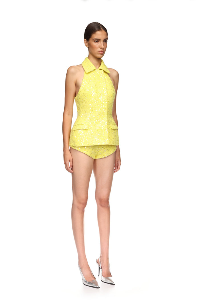 SEQUIN BOUCLE TAILORED VEST TOP