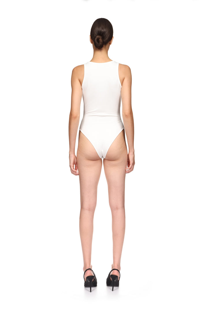 3D LACE FLOWER JERSEY BODYSUIT IN BLACK