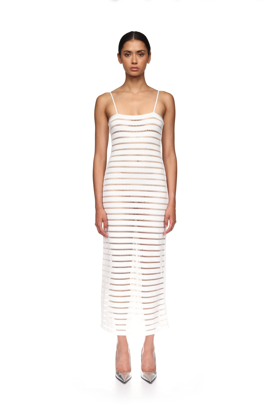 STRIPED CUTOUT KNIT MIDI DRESS
