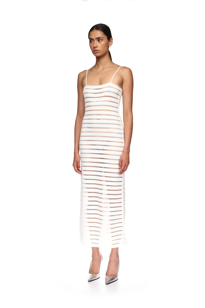 STRIPED CUTOUT KNIT MIDI DRESS