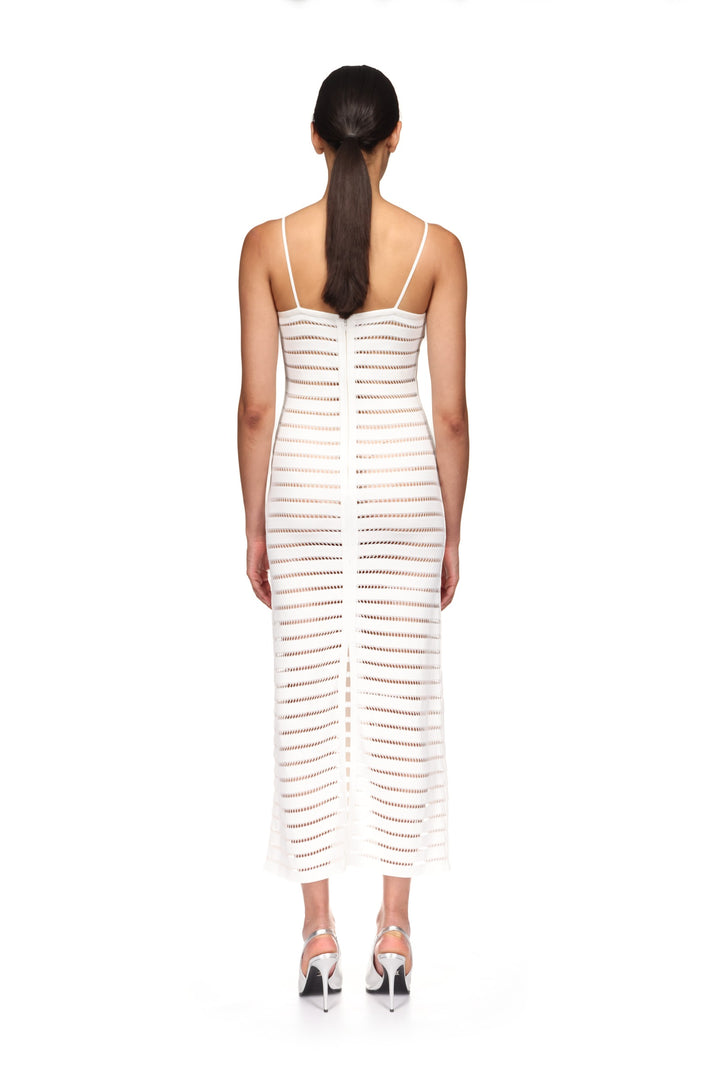 STRIPED CUTOUT KNIT MIDI DRESS