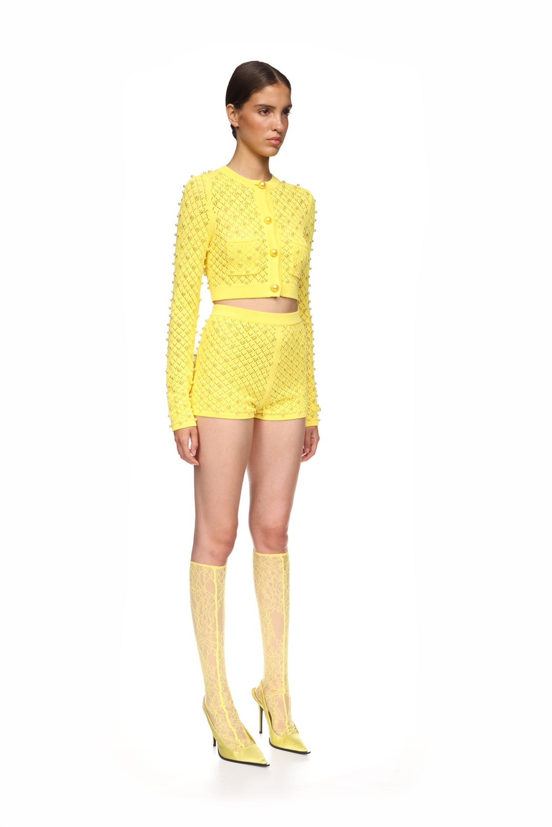 PEARL EMBELLISHED KNIT SHORTS