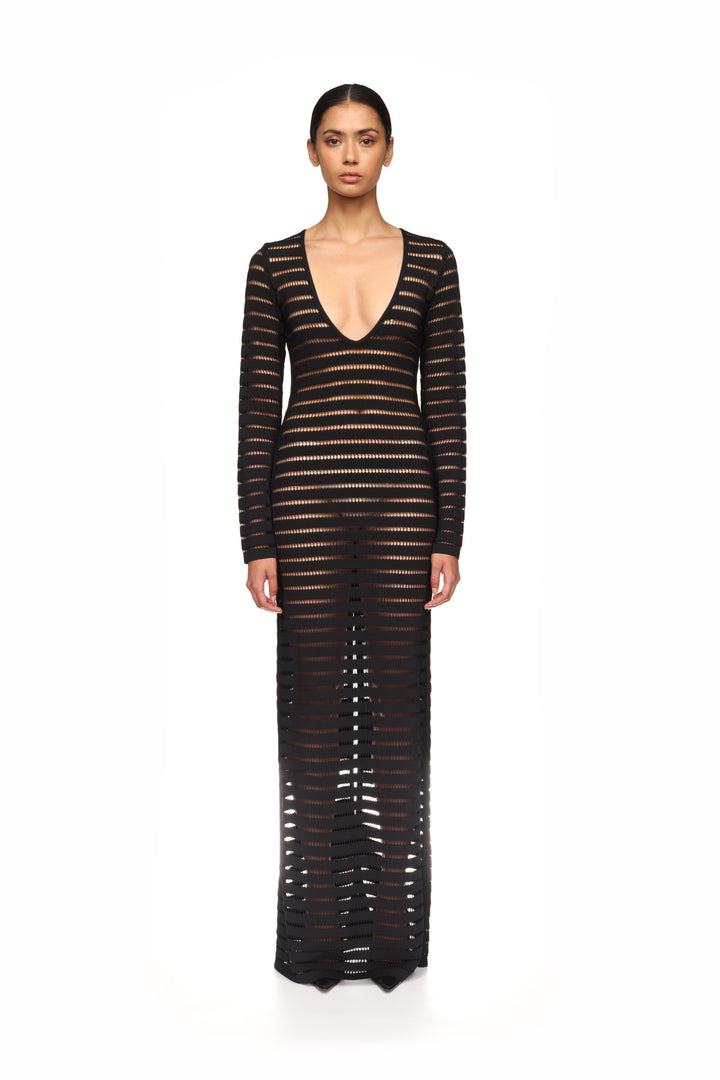 STRIPED CUTOUT KNIT GOWN