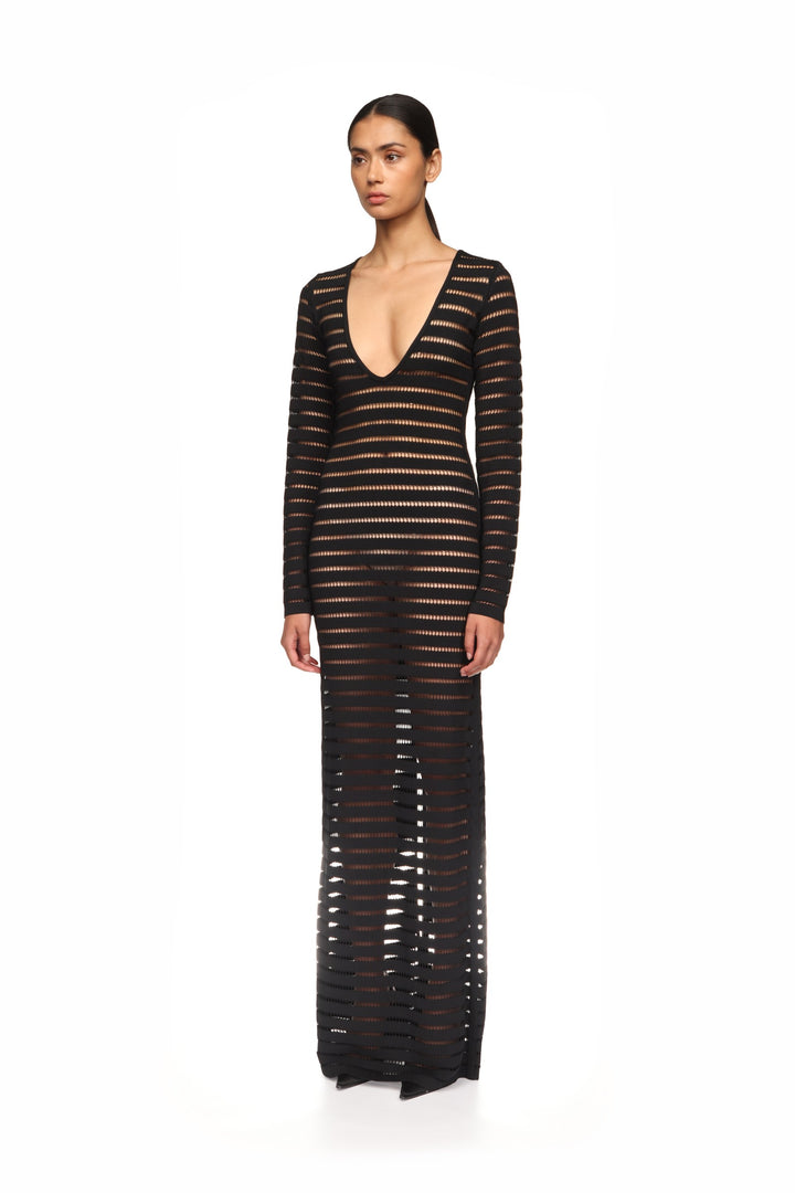 STRIPED CUTOUT KNIT GOWN