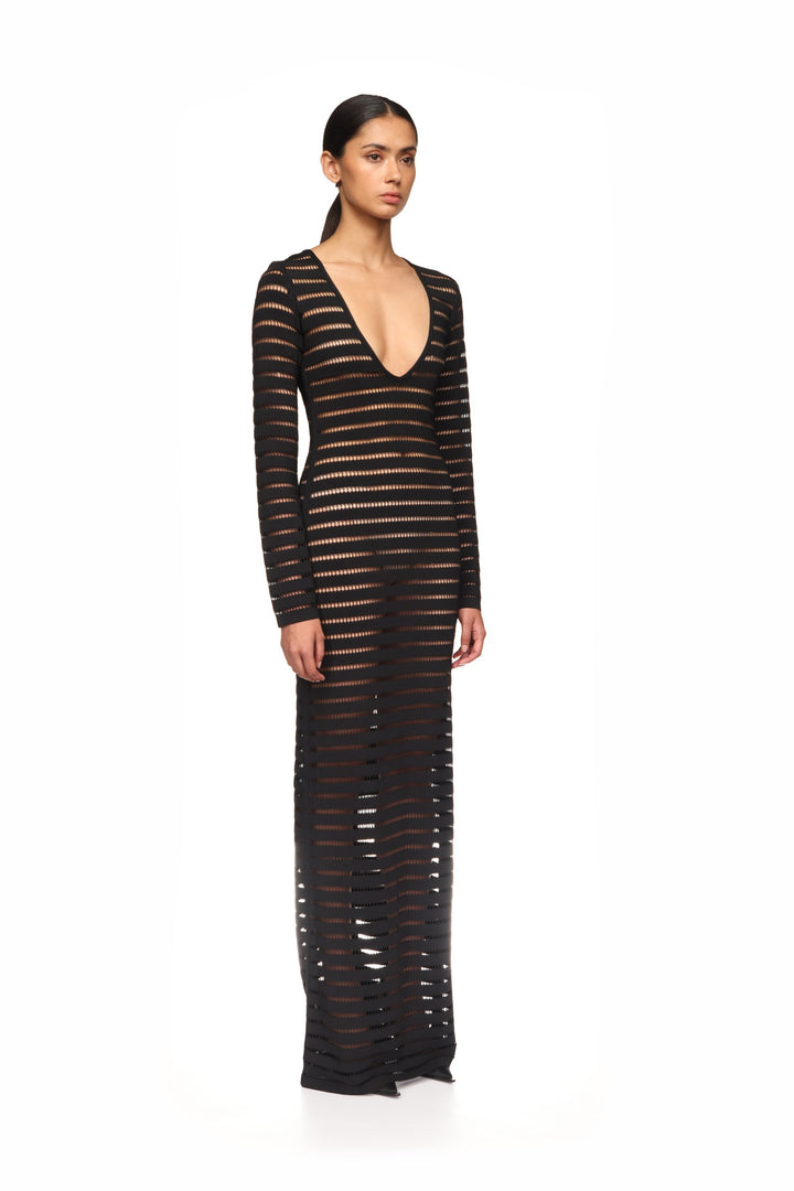 STRIPED CUTOUT KNIT GOWN