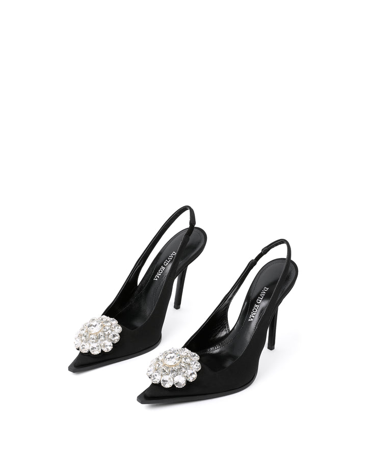 SLINGBACK PUMPS WITH CRYSTAL EMBELLISHMENT IN BLACK