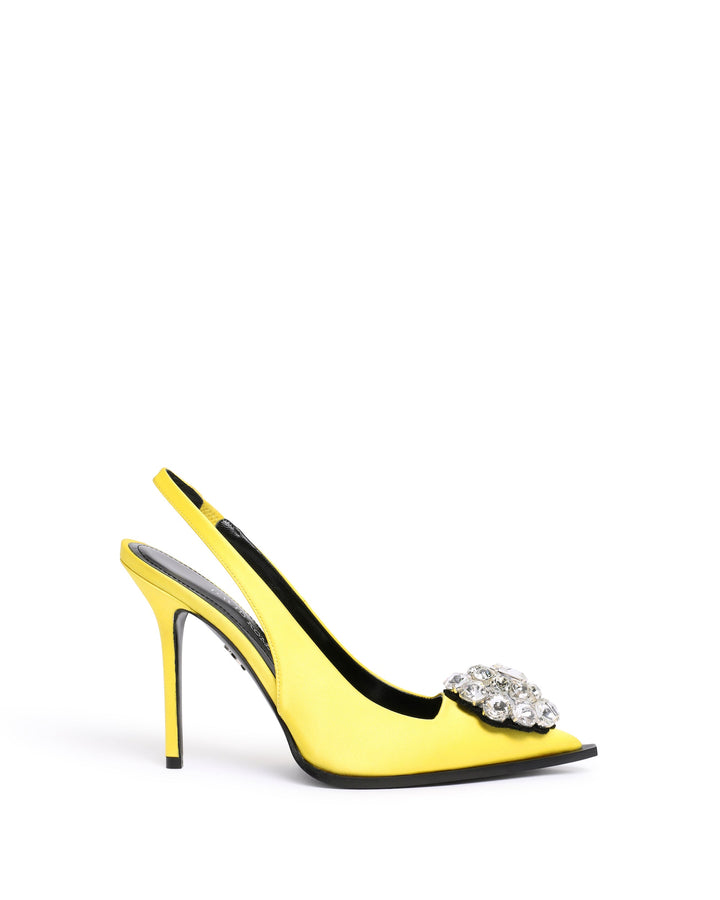 SLINGBACK PUMPS WITH CRYSTAL EMBELLISHMENT IN YELLOW