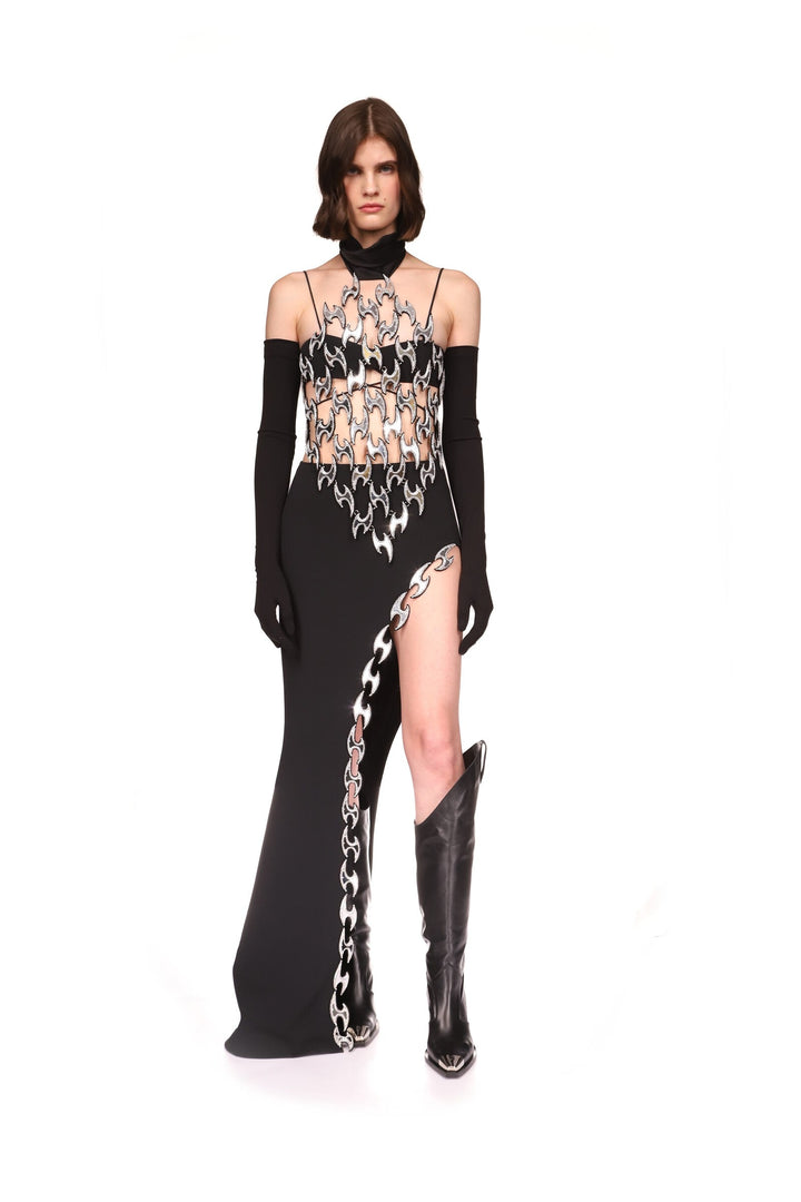 CRYSTAL FISH HOOK OPEN LEG SKIRT IN WHITE