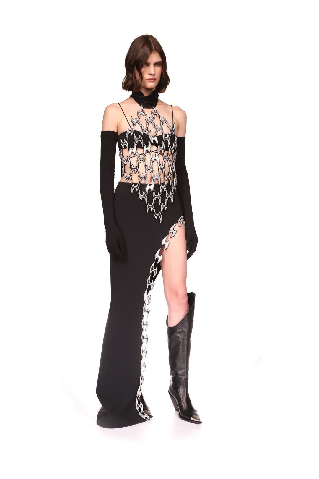 CRYSTAL FISH HOOK OPEN LEG SKIRT IN WHITE