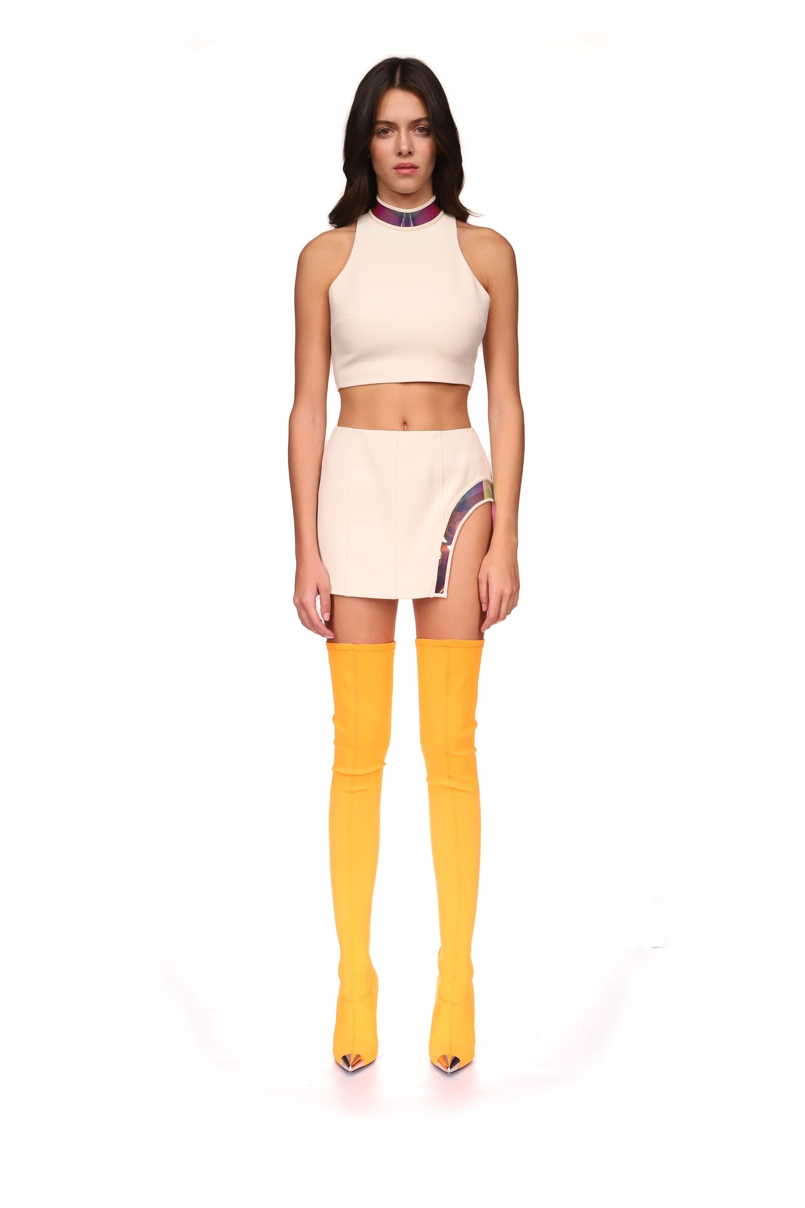 IRIDESCENT PVC LEG CUTOUT MINI SKIRT – David Koma