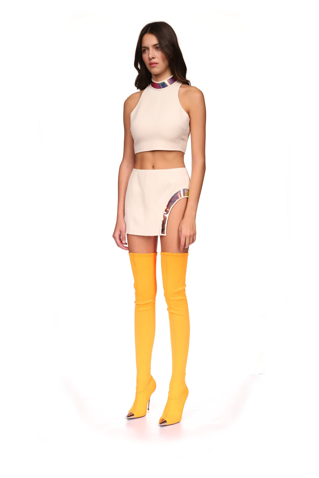 IRIDESCENT PVC LEG CUTOUT MINI SKIRT