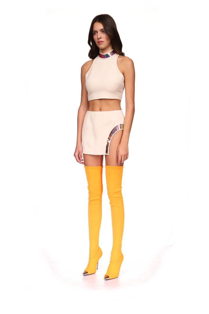 IRIDESCENT PVC LEG CUTOUT MINI SKIRT