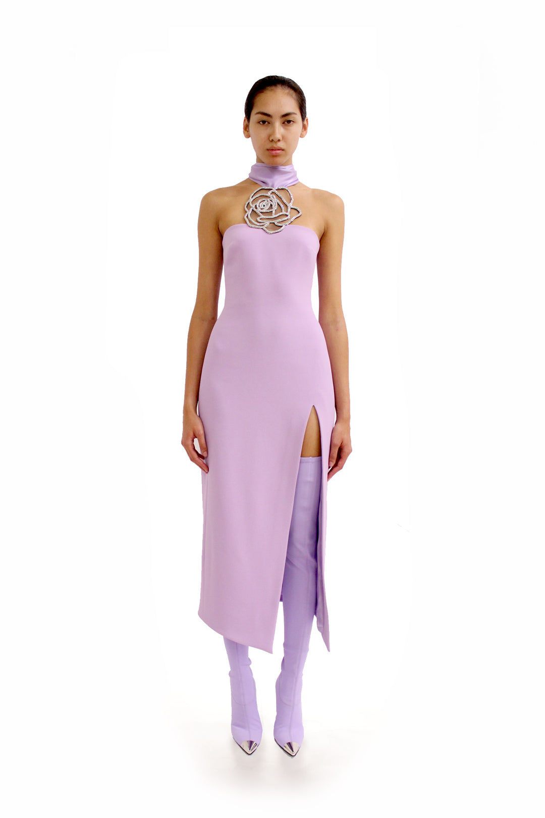 LILAC ROSE SCARF NECK MIDI DRESS David Koma