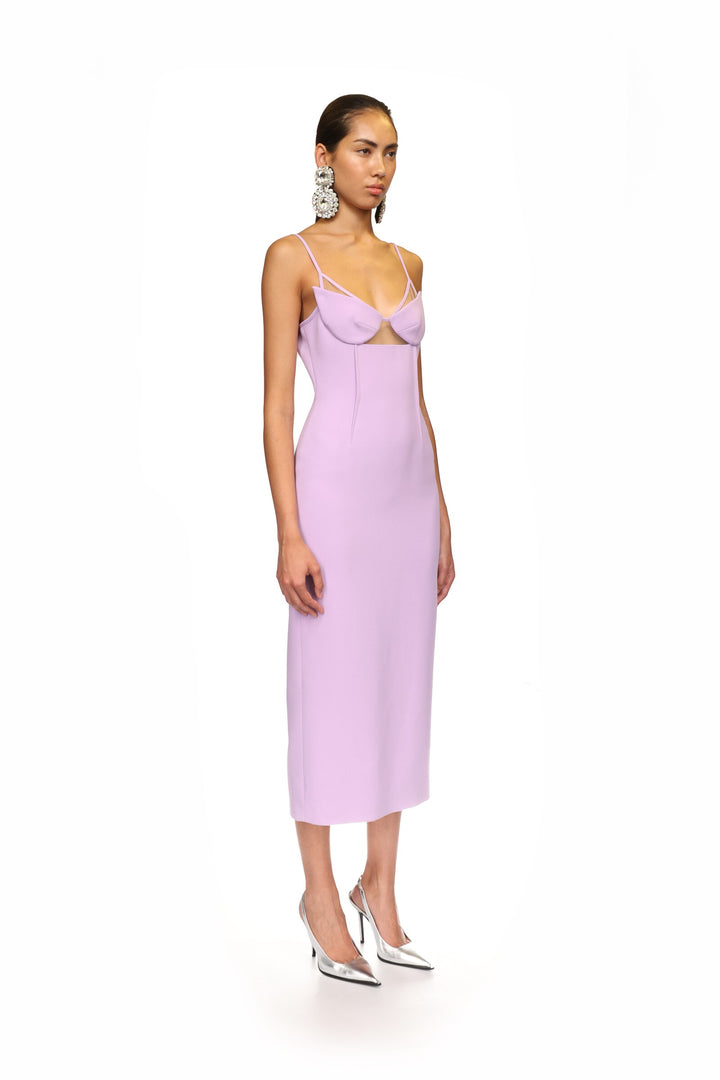 LILAC STATEMENT CUP MIDI DRESS