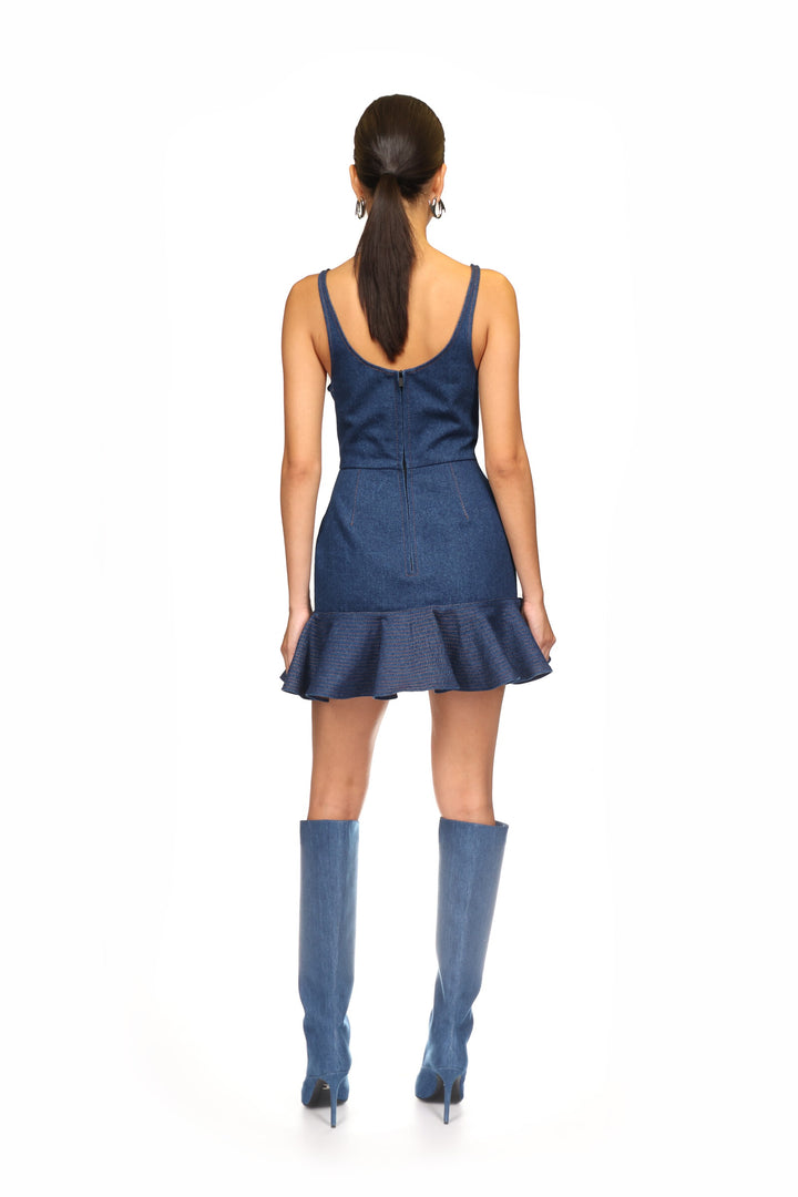DENIM PLEATED MINI DRESS