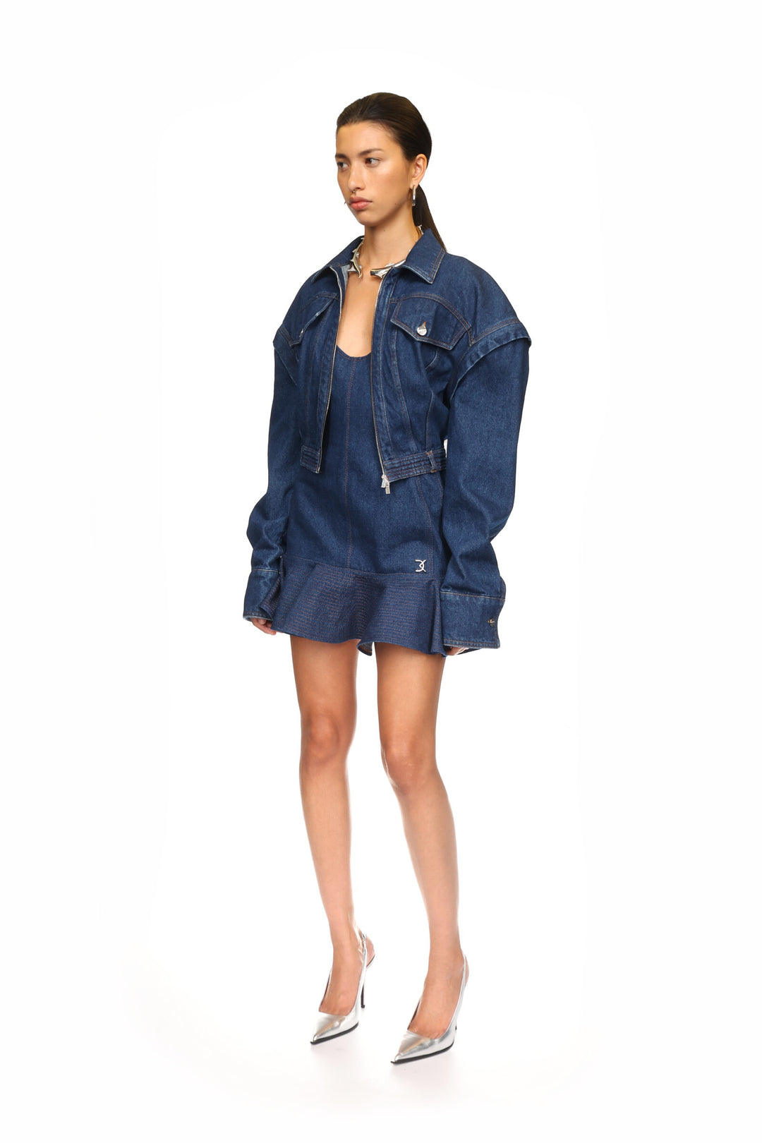 CAP SLEEVE CROPPED DENIM JACKET