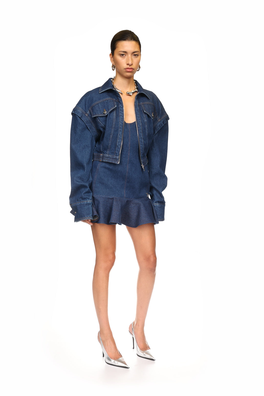 CAP SLEEVE CROPPED DENIM JACKET
