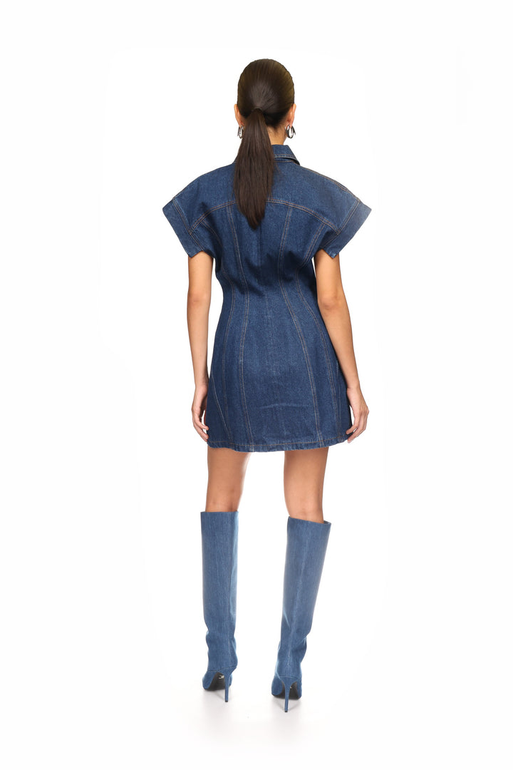 DENIM CAP SLEEVE MINI DRESS