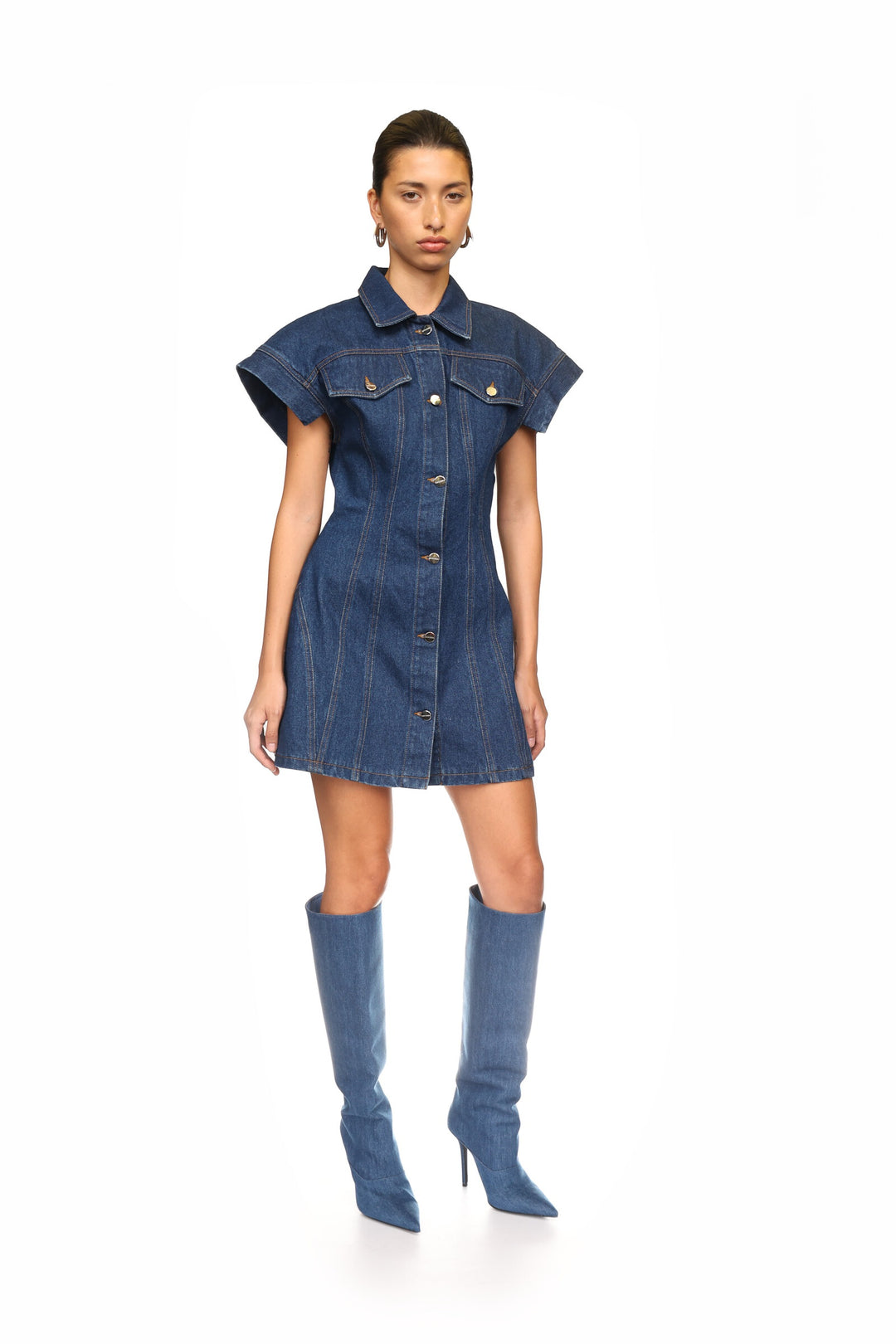 DENIM CAP SLEEVE MINI DRESS