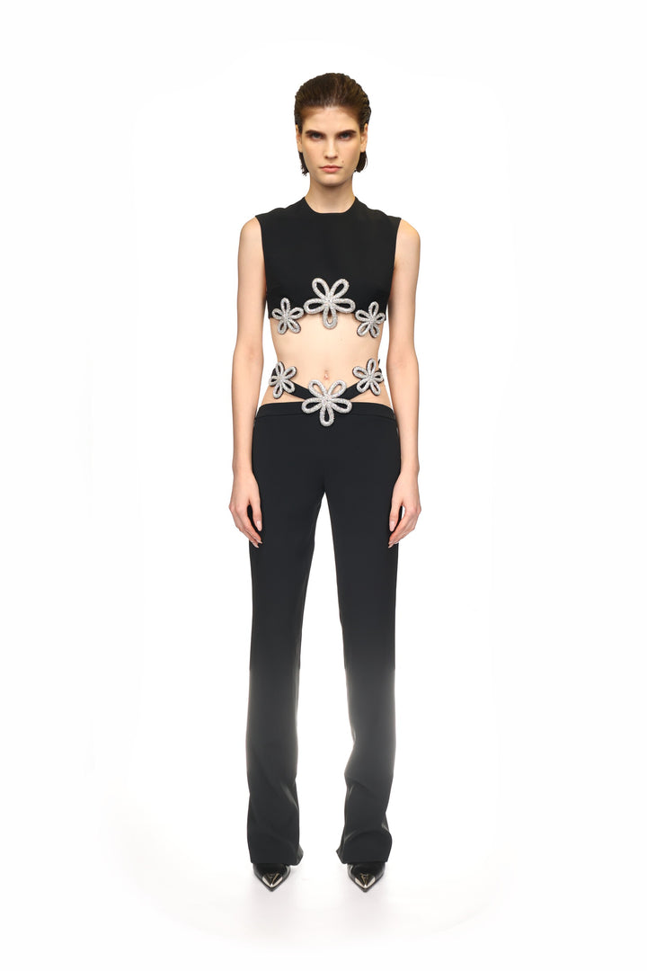 CRYSTAL DAISY BLACK TROUSERS