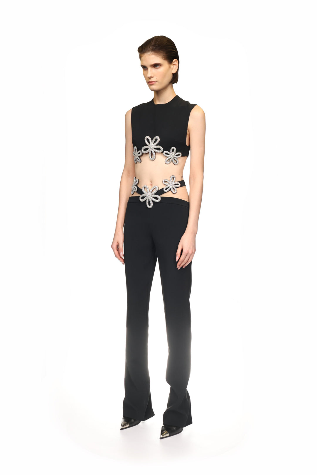 CRYSTAL DAISY BLACK TROUSERS