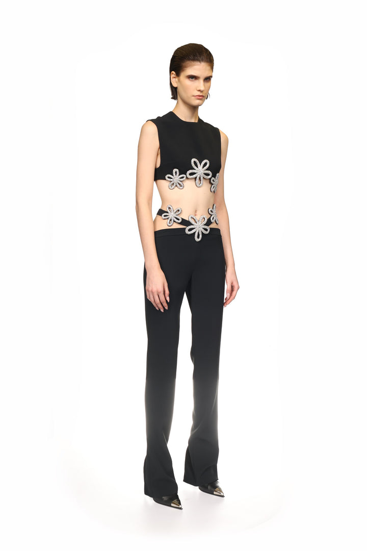 CRYSTAL DAISY BLACK TROUSERS