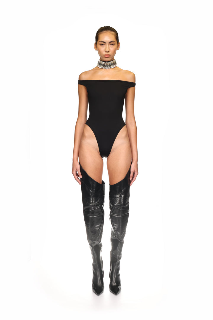 BLACK OFF-SHOULDER BODYSUIT
