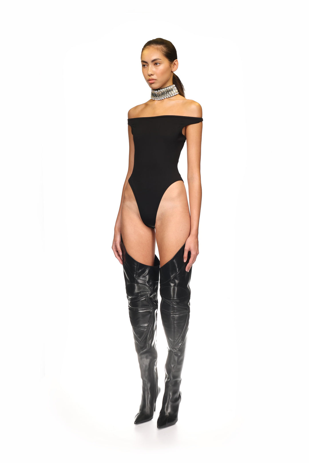 BLACK OFF-SHOULDER BODYSUIT