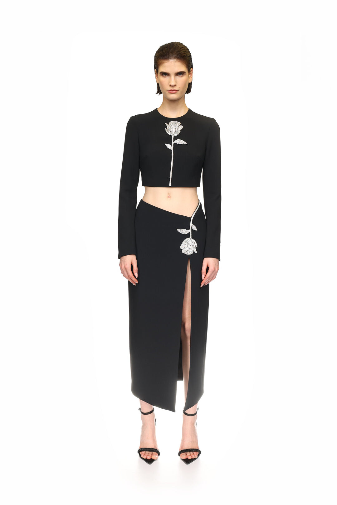 BLACK CRYSTAL ROSE CROPPED TOP