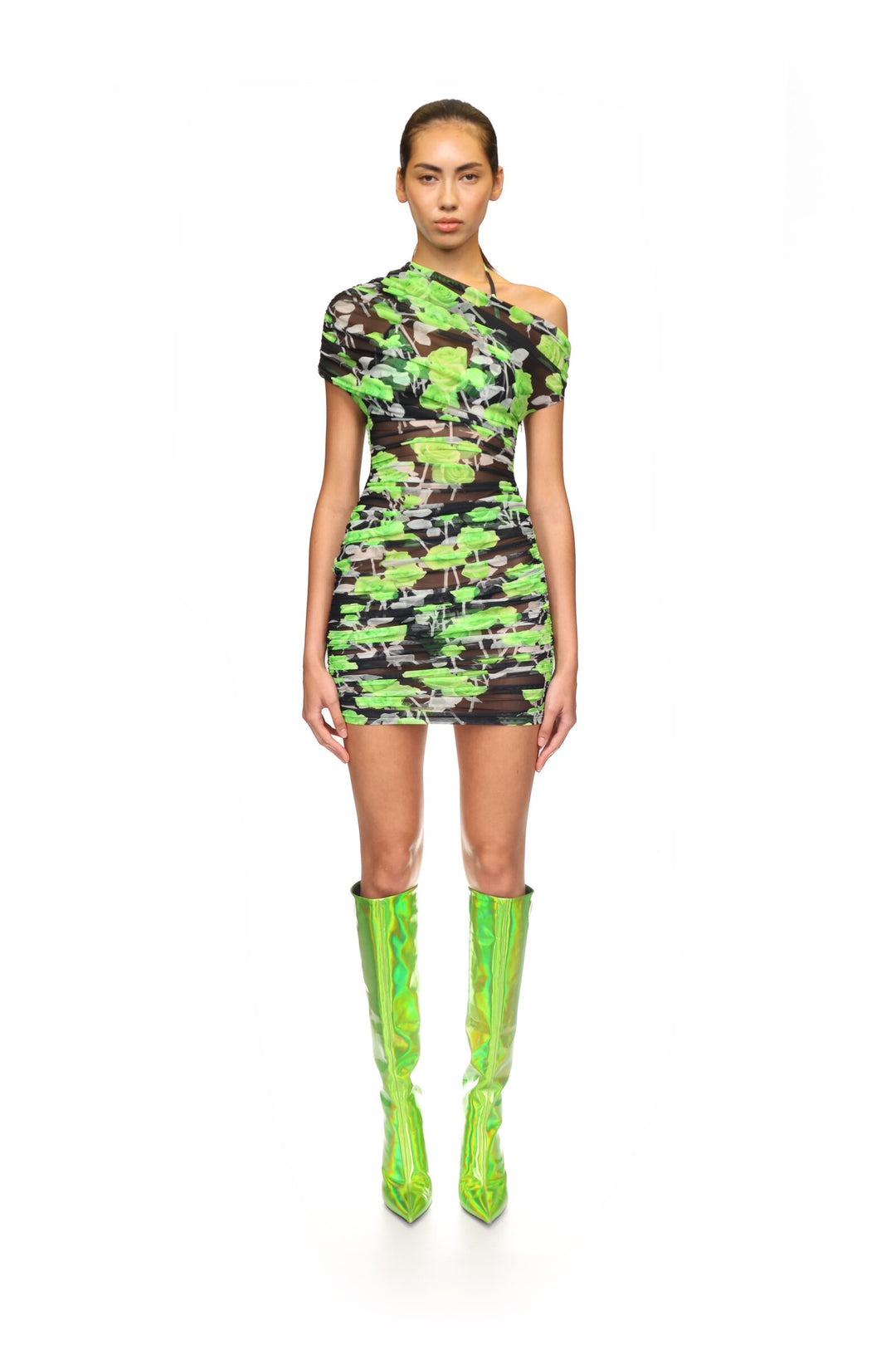 ROSE PRINT MESH MINI DRESS