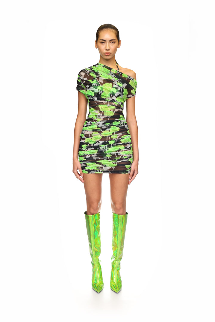 ROSE PRINT MESH MINI DRESS
