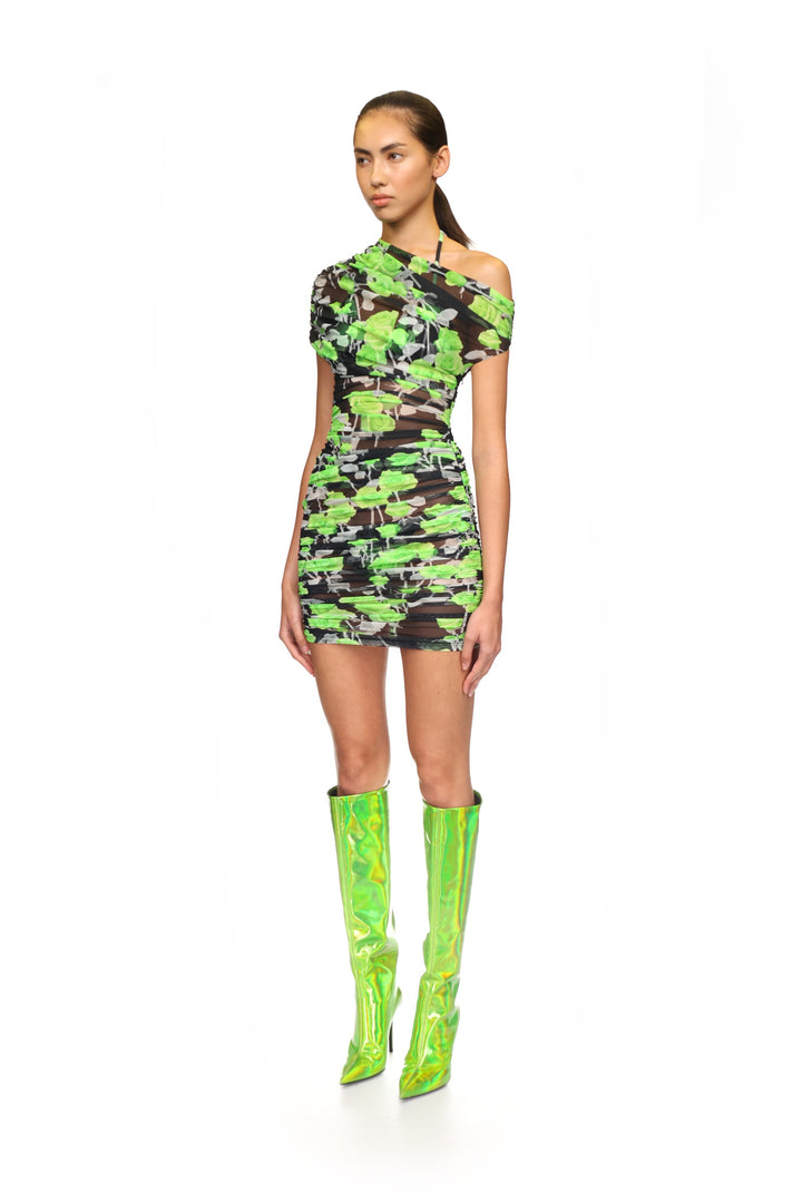 ROSE PRINT MESH MINI DRESS