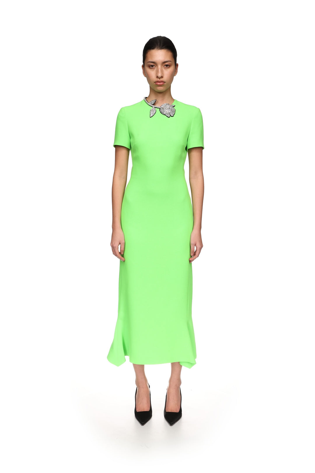 GREEN CRYSTAL ROSE MIDI DRESS