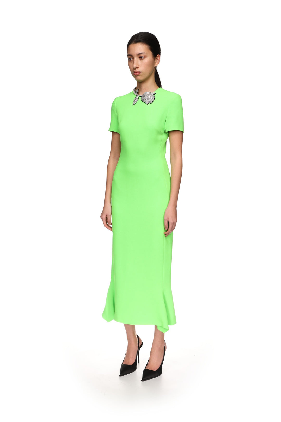 GREEN CRYSTAL ROSE MIDI DRESS