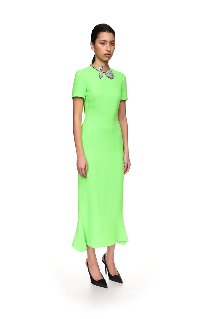 GREEN CRYSTAL ROSE MIDI DRESS