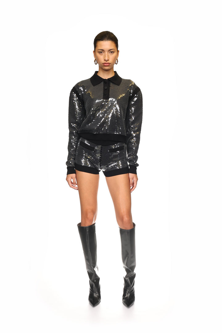 KNITTED SEQUIN LONG-SLEEVED TOP