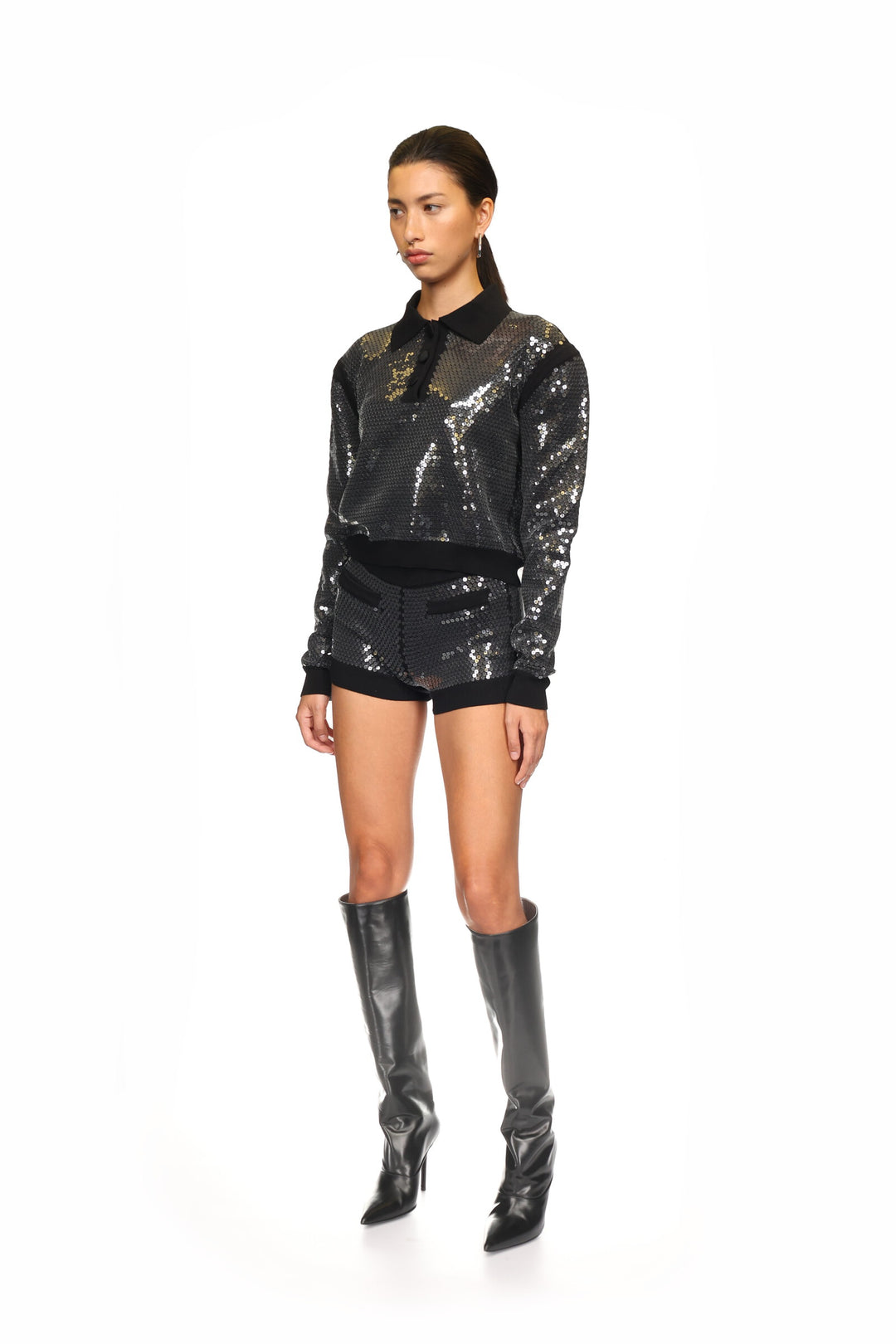 KNITTED SEQUIN LONG-SLEEVED TOP