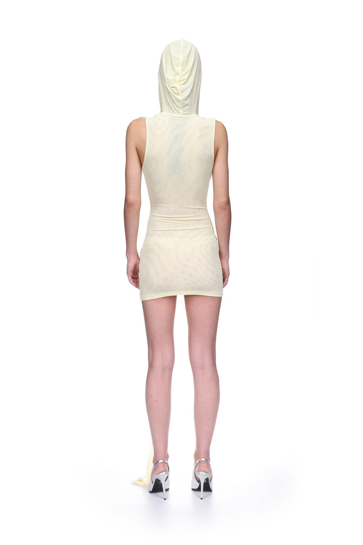 HOODED MINI DRESS WITH CRYSTAL HUMMINGBIRD