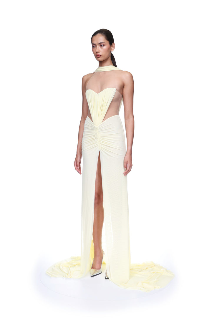 RUCHED TOP AND SCARF DETAIL GOWN