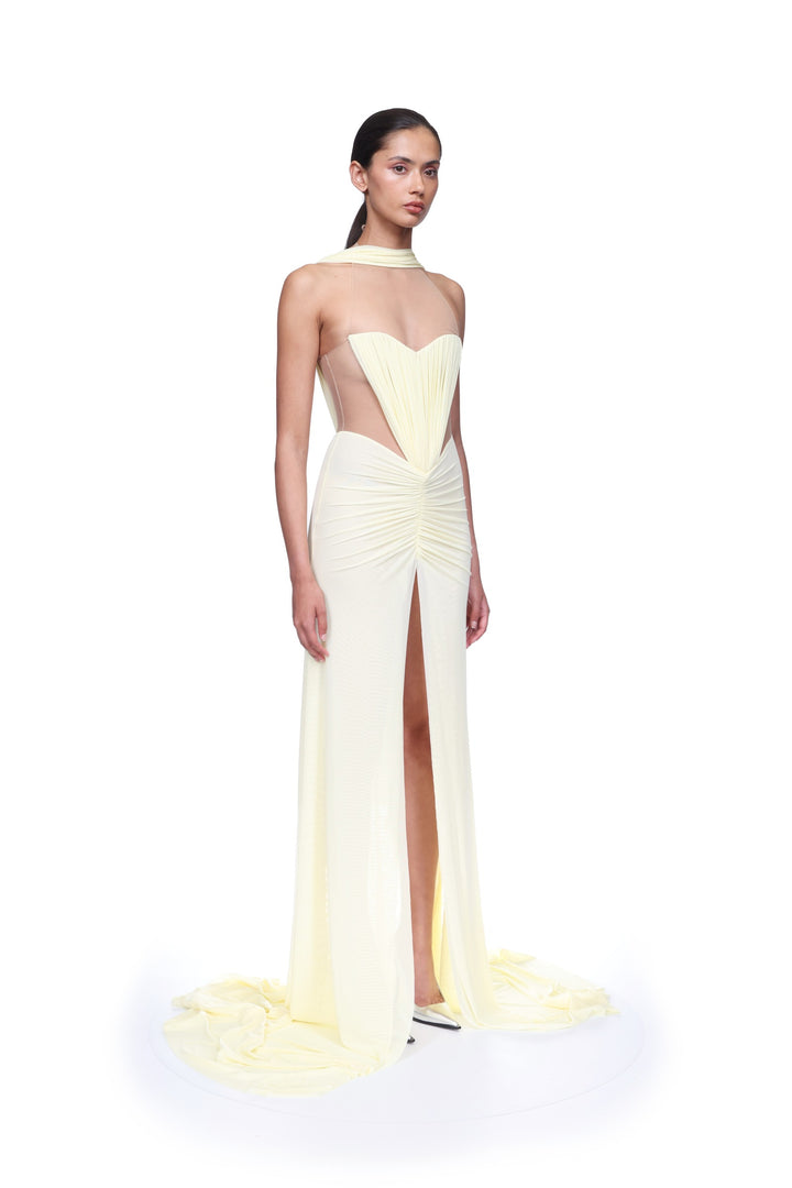 RUCHED TOP AND SCARF DETAIL GOWN