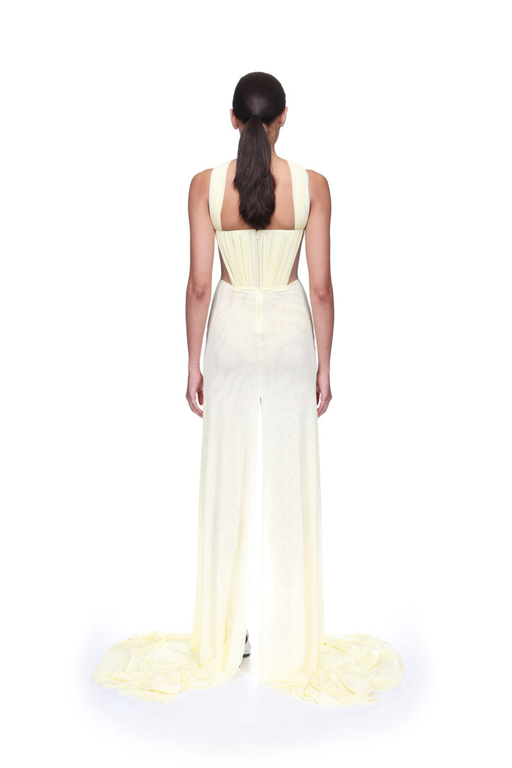 RUCHED TOP AND SCARF DETAIL GOWN