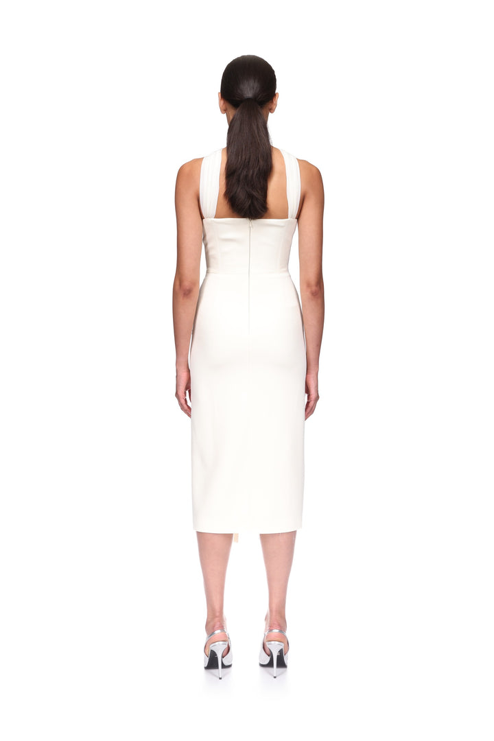RUCHED TOP AND SCARF DETAIL MIDI DRESS