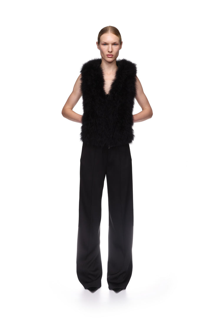 FEATHER FRONT SLEEVELESS HOODIE