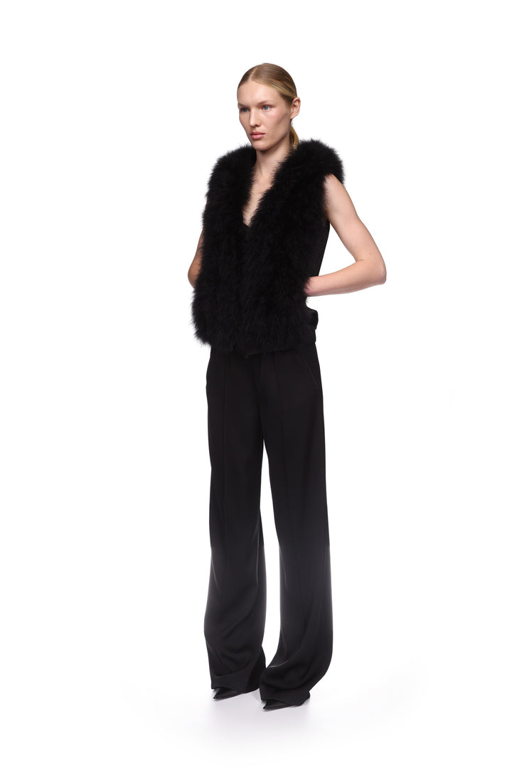 FEATHER FRONT SLEEVELESS HOODIE