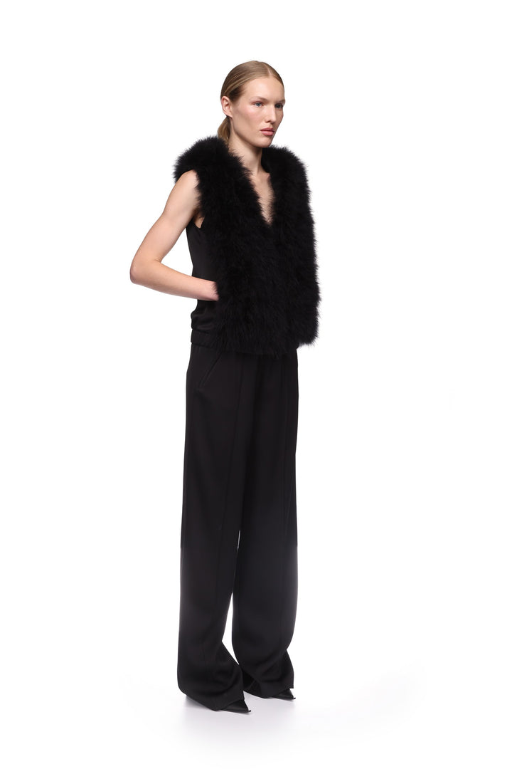 FEATHER FRONT SLEEVELESS HOODIE