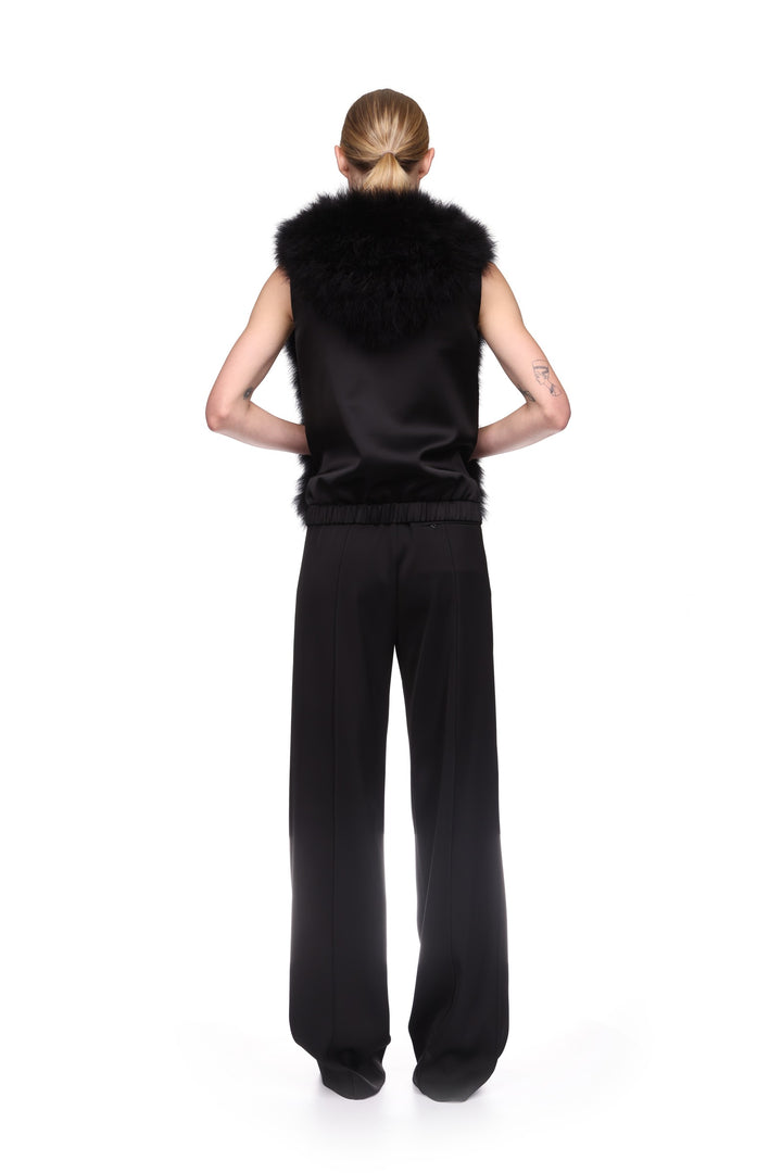 FEATHER FRONT SLEEVELESS HOODIE