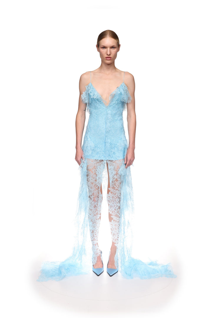 V NECK LACE GOWN