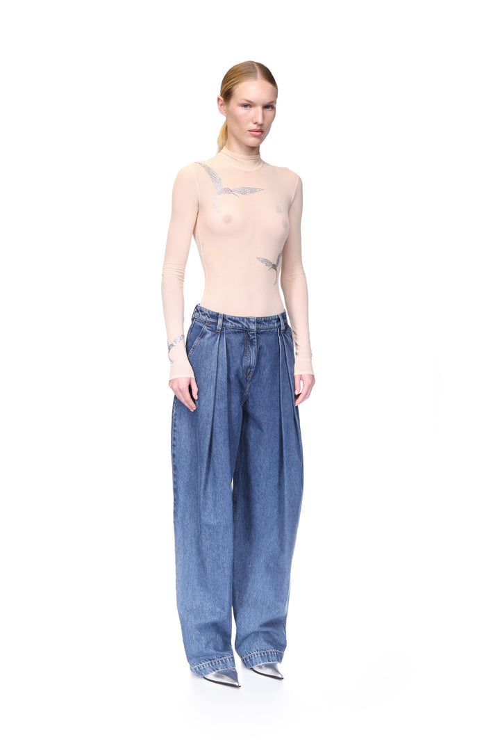 WIDE LEG DENIM TROUSERS