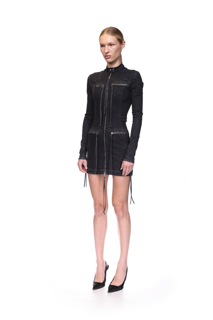 MINI DENIM DRESS WITH ZIP DETAIL