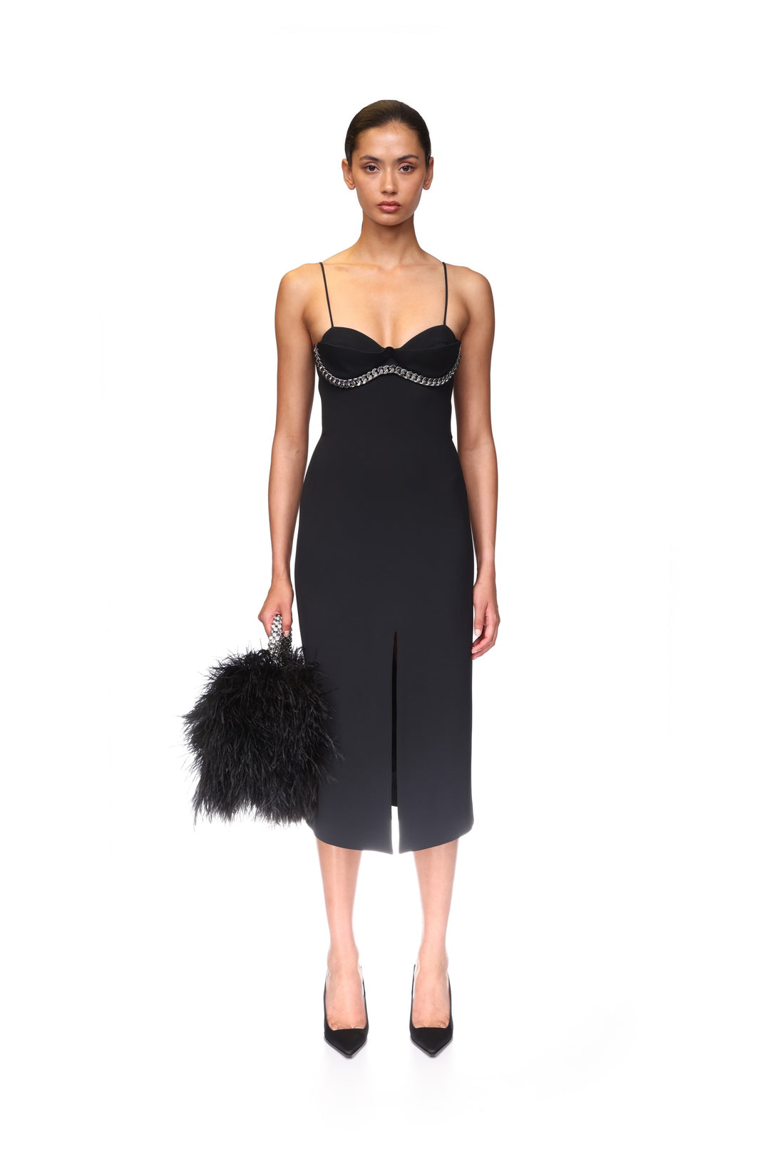 BALCONETTE BRA & CHUNKY CHAIN TRIM MIDI DRESS